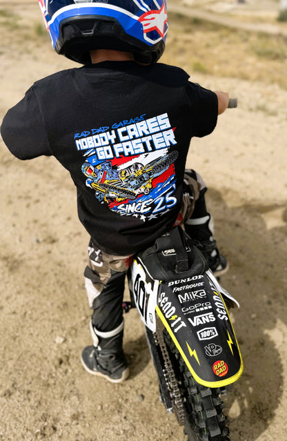 Kids' "Nobody Cares, Go Faster" Black Oversized Tee