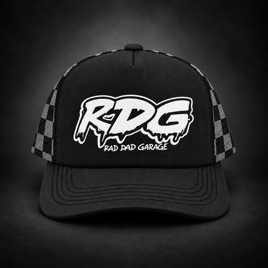 Women’s RDG Checkered Panel High Crown Foam Truck Hat Description