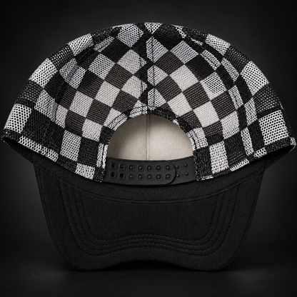 Women’s RDG Checkered Panel High Crown Foam Truck Hat Description