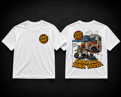 Women's "Garage Built, Track Tested"  White Boxy Tee