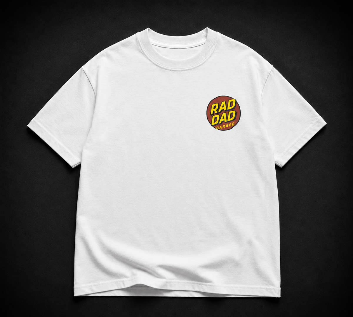 Men's "Garage Built, Track Tested" White Oversized Box Tee