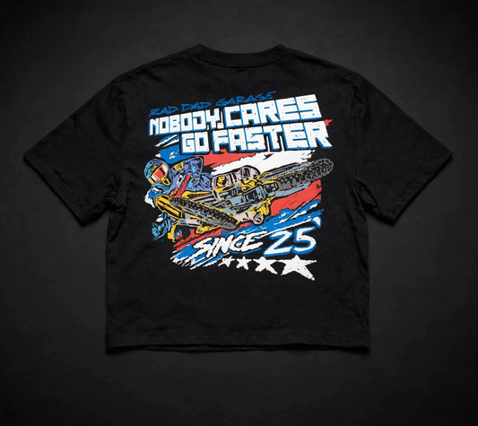 Women's "Nobody Cares, Go Faster"  Black Boxy Tee